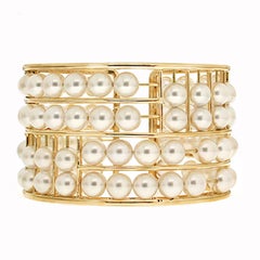 Floating Akoya Pearl 18K Yellow Gold Cuff Bracelet