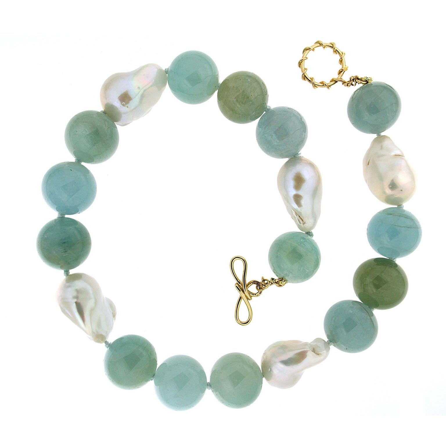 Valentin Magro Aquamarine Ball and Freshwater Pearls Necklace In New Condition In New York, NY