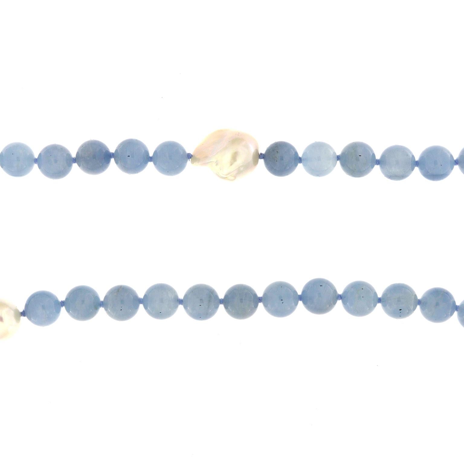 Valentin Magro Aquamarine Bead Necklace with Fresh Water Pearls In New Condition In New York, NY