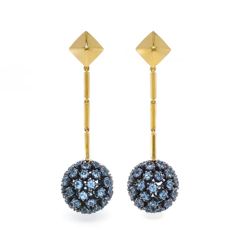 Aquamarine Disco Ball Earrings For Sale at 1stDibs