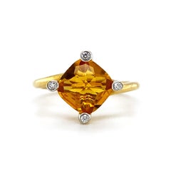 18K Yellow Gold Diamond Checkerboard Citrine Twist Ring