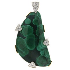 Azurite Malachite Diamond 18K Yellow Gold Pendant