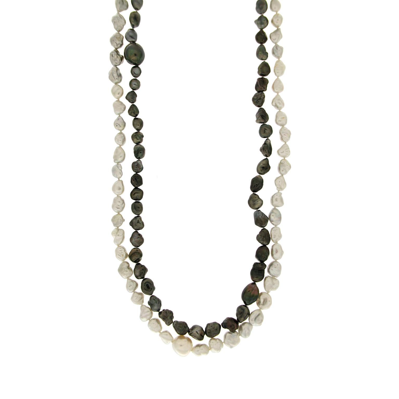 Women's Valentin Magro Black and White, Large and Small Keshi Pearl Necklace