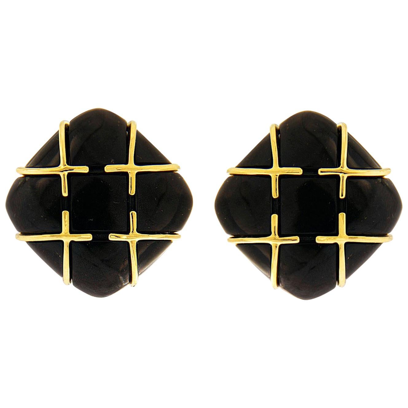 Cartier Aldo Cipullo Jade Lapis Gold Earclips at 1stDibs