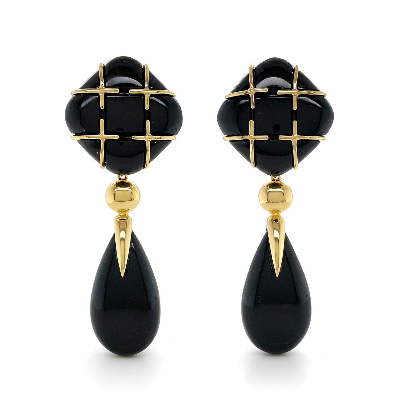 Black Jade Cushion Drop Earrings For Sale at 1stDibs