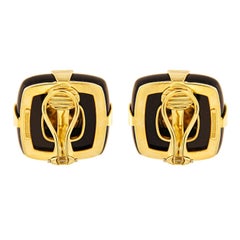 Black Jade Cushion 18K Yellow Gold Clip-on Earrings