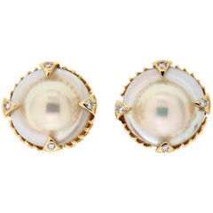 Valentin Magro Blister Pearl Diamond Gold Earrings