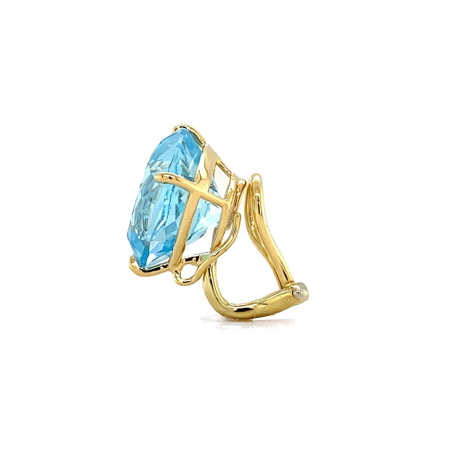 Cushion Cut 18K Yellow Gold Cushion Swiss Blue Topaz Clip-on Earrings For Sale