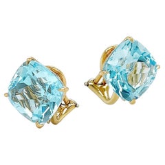 Orecchini a clip in oro giallo 18K con cuscino di topazio blu svizzero