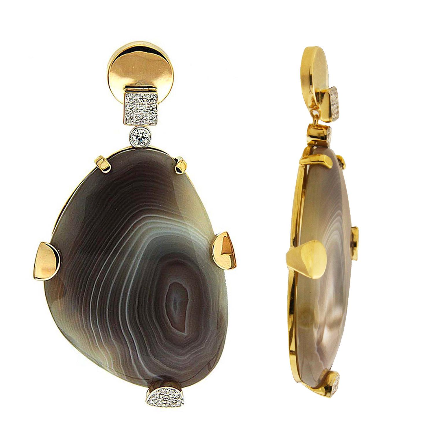 Valentin Magro Botswana Agate Diamond Drop Earrings In New Condition In New York, NY