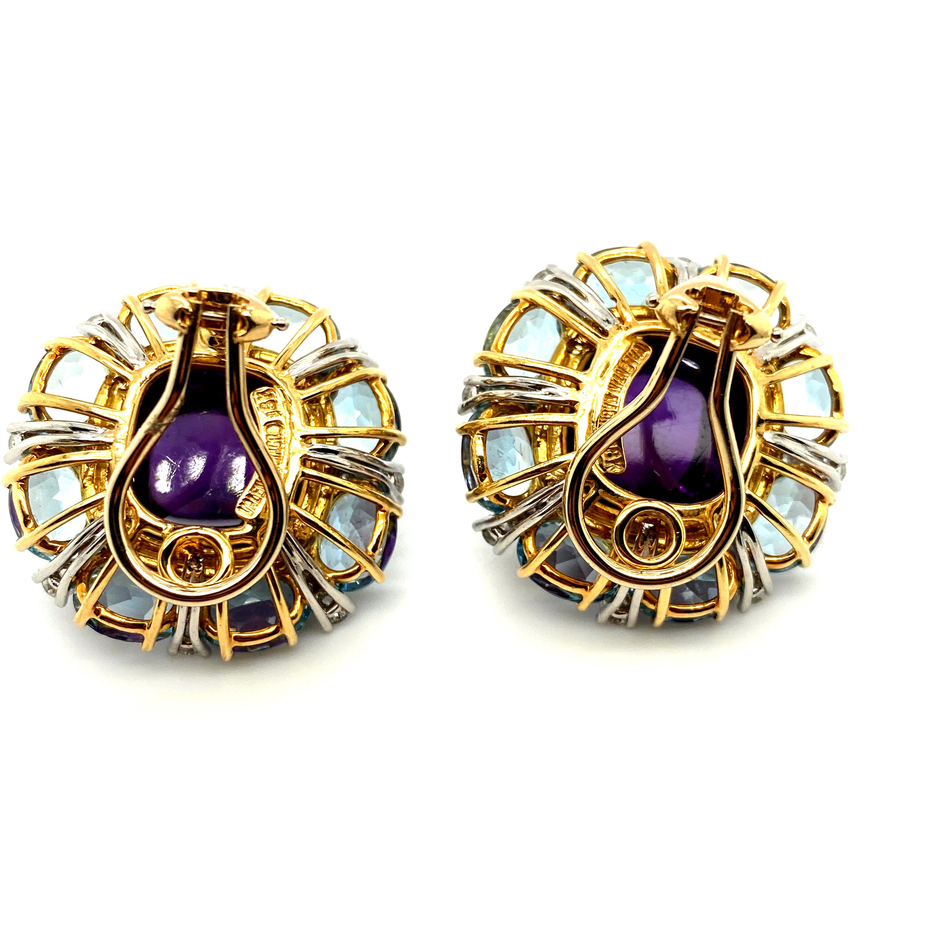 Modern Valentin Magro Cabochon Amethyst, Aquamarine and Diamond Clip-On Earrings For Sale