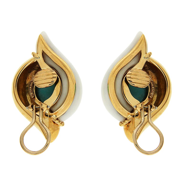 Valentin Magro Cacholong and Turquoise Gold Earrings For Sale at 1stdibs