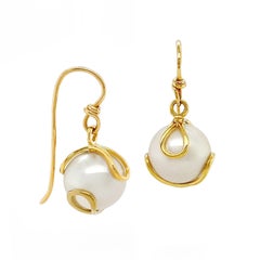 Freshwater Pearl 18K Yellow Gold Wire Earrings
