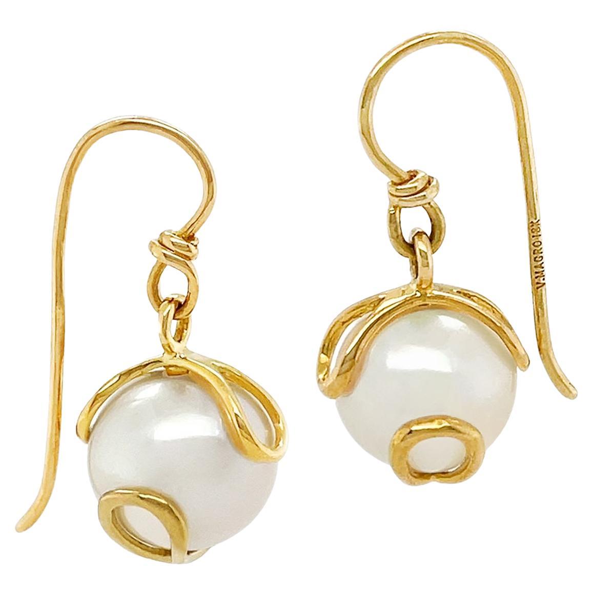 Freshwater Pearl 18K Yellow Gold Wire Earrings