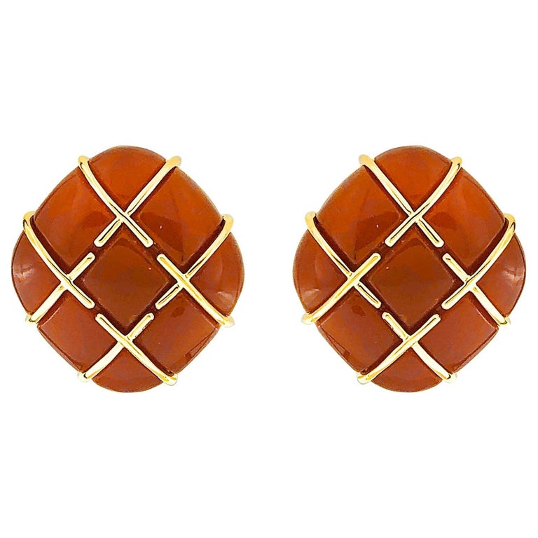 Valentin Magro Carnelian Cabochon Tic Tac Toe Earrings For Sale