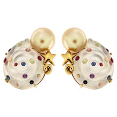 Valentin Magro Carved Crystal Pearl Colored Gemstone Earrings