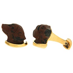 Valentin Magro Carved Obsidian Labrador Cufflinks with Yellow Gold