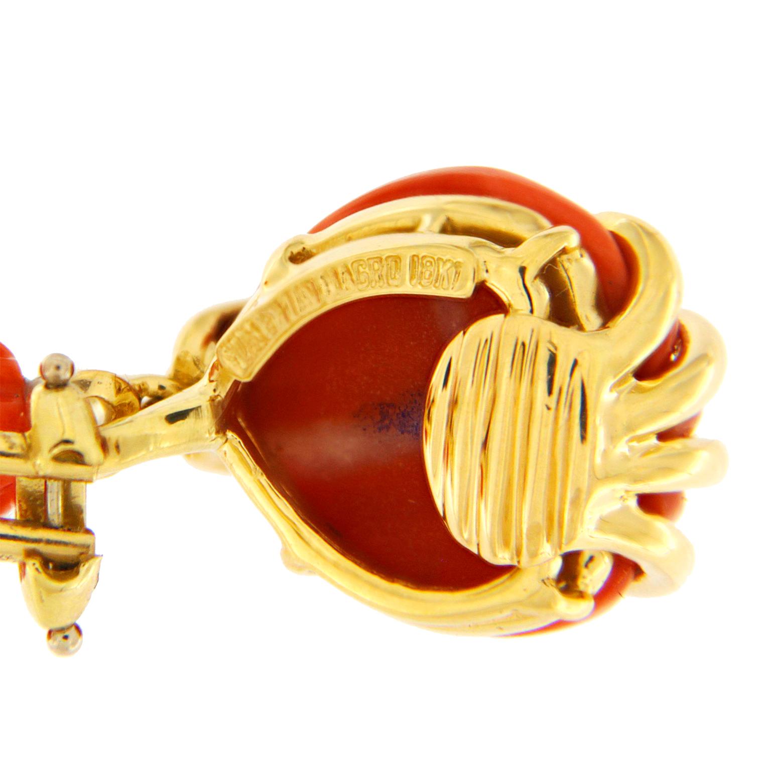 Valentin Magro Carved Red Coral Earrings with Gold Accent Wires In New Condition In New York, NY