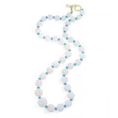 Carved White Coral Starfish Sleeping Beauty Turquoise 18K Yellow Gold Necklace