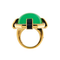 Valentin Magro Chrysophrase Ring with Sapphire Baguettes and Diamonds