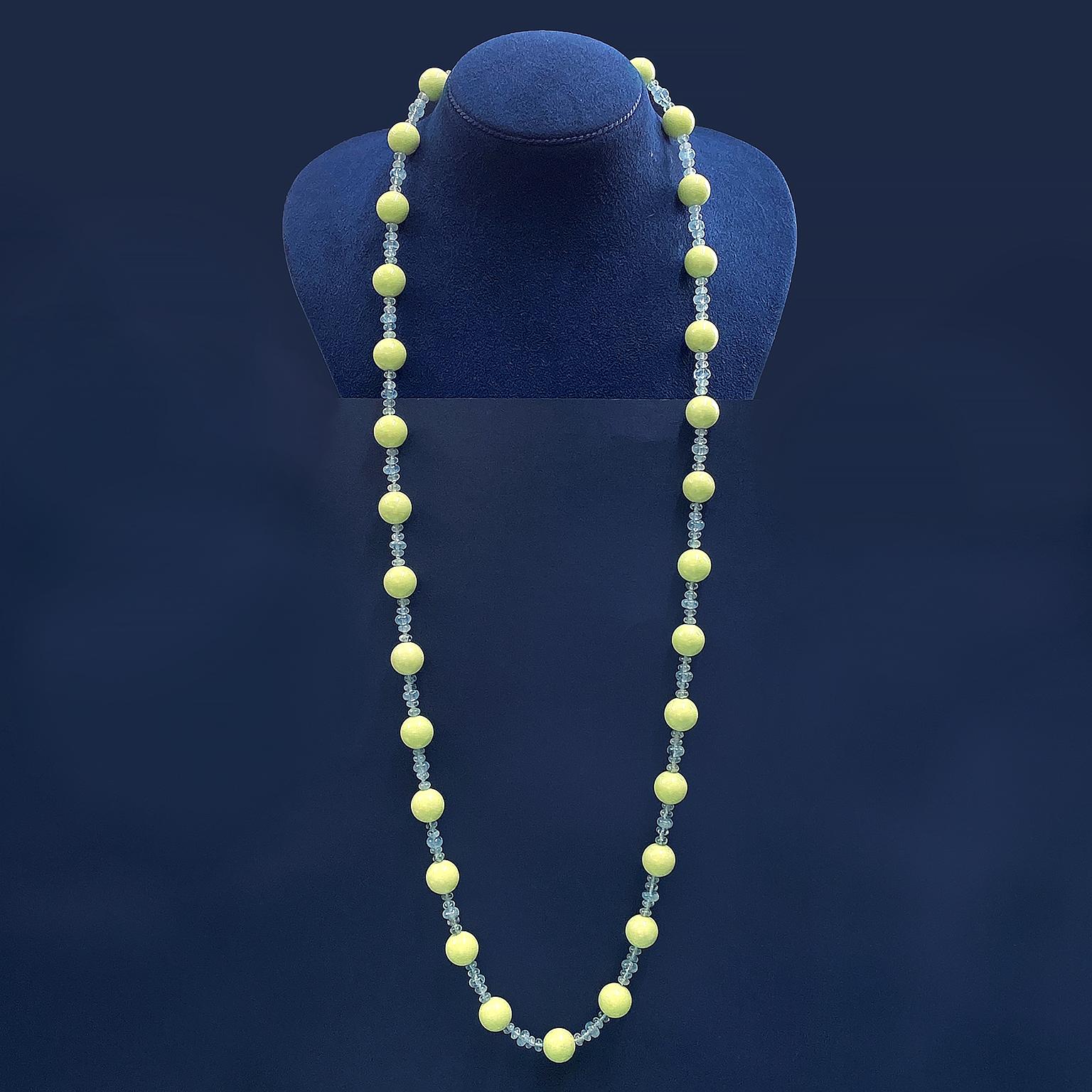 Perle Collier en or jaune 18K avec chrysoprase et aigue-marine en vente