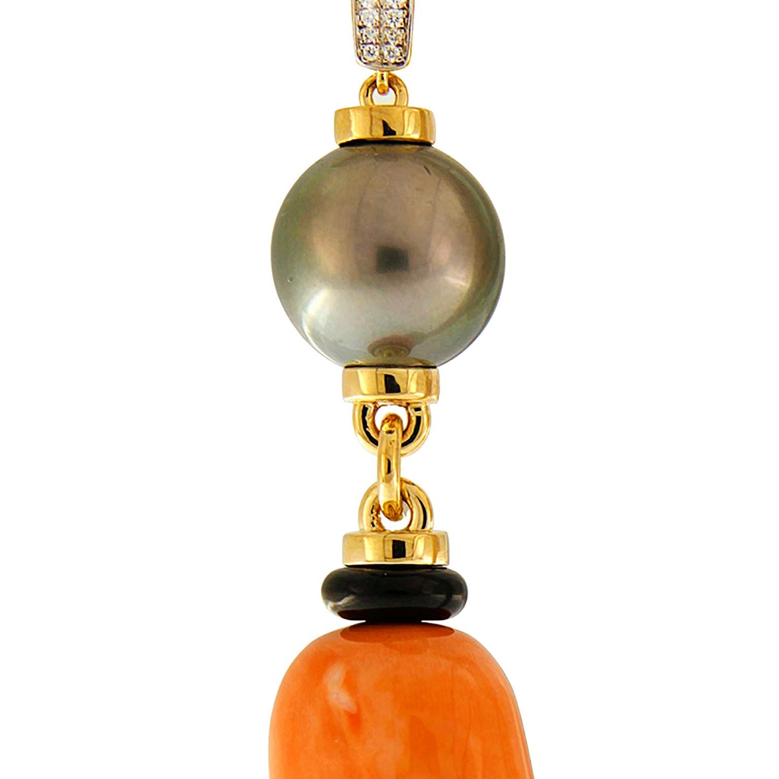 Modern Valentin Magro Chunky Coral and Tahitian Pearl Earrings