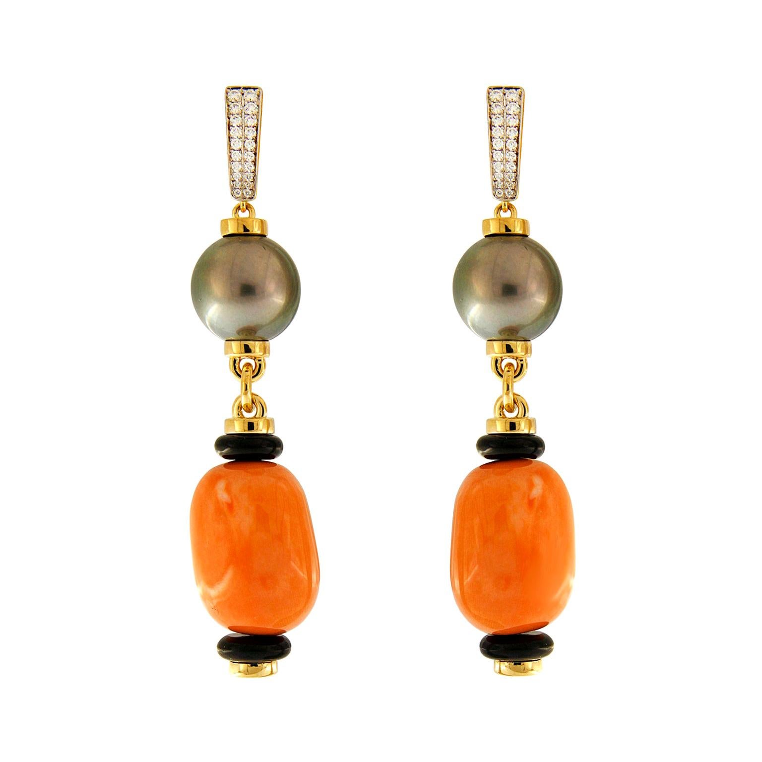 Valentin Magro Chunky Coral and Tahitian Pearl Earrings