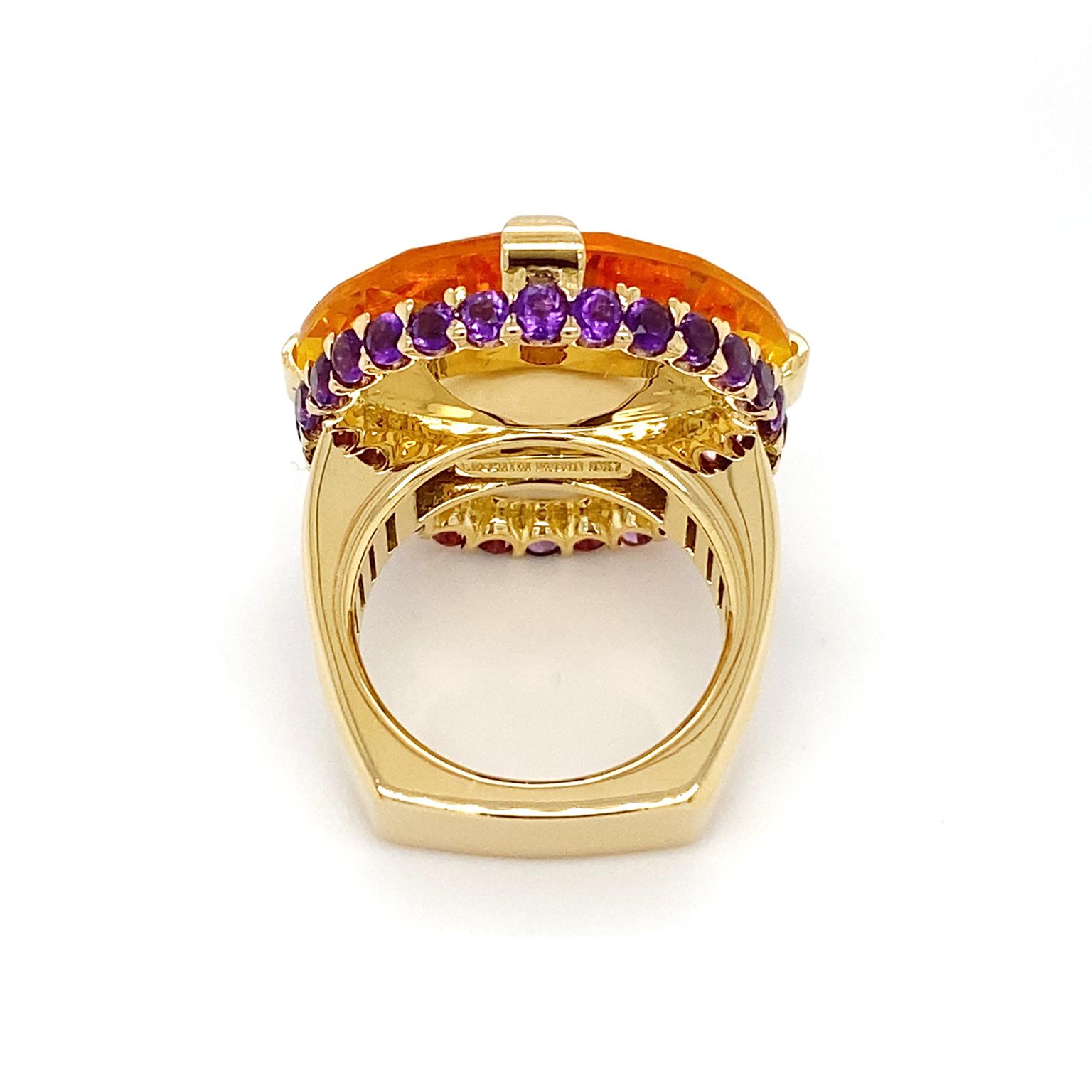 18 Karat Gelbgold Ring mit Citrin, Amethyst und Peridot im Schachbrettmuster im Zustand „Neu“ im Angebot in New York, NY