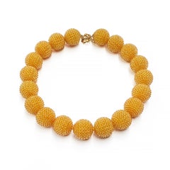 Citrine Woven Bead 18K Yellow Gold Necklace