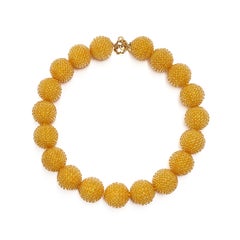 Citrine Woven Bead 18K Yellow Gold Necklace