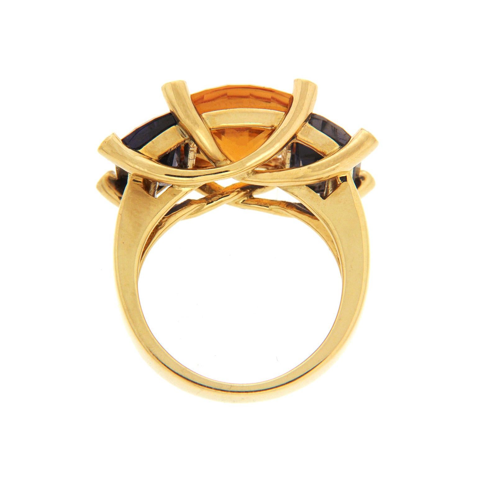 Modern Valentin Magro Colori Citrine Iolite Diamond Gold Three-Stone Ring