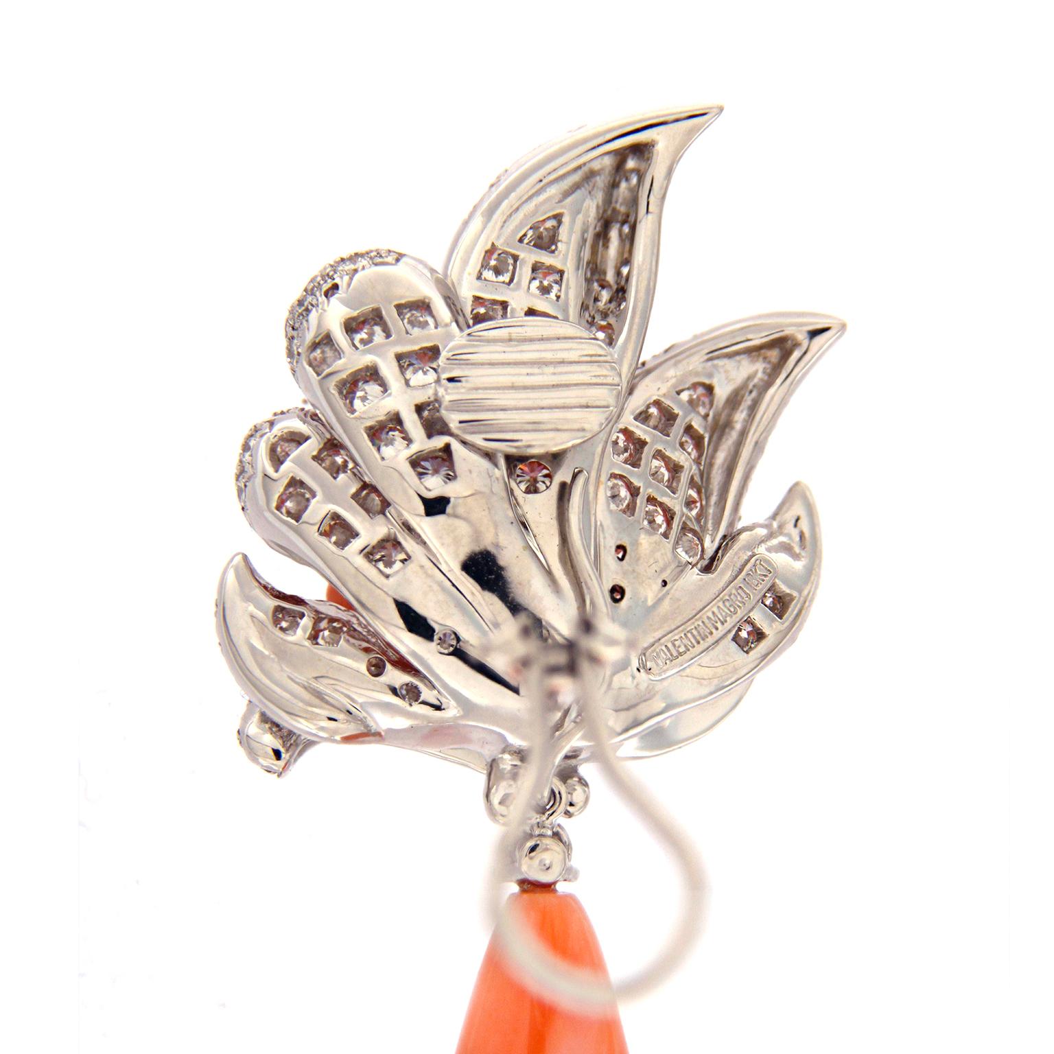 Brilliant Cut Valentin Magro Coral and Diamond Windblown Flower Drop Earrings