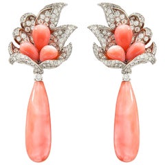 Valentin Magro Coral and Diamond Windblown Flower Drop Earrings