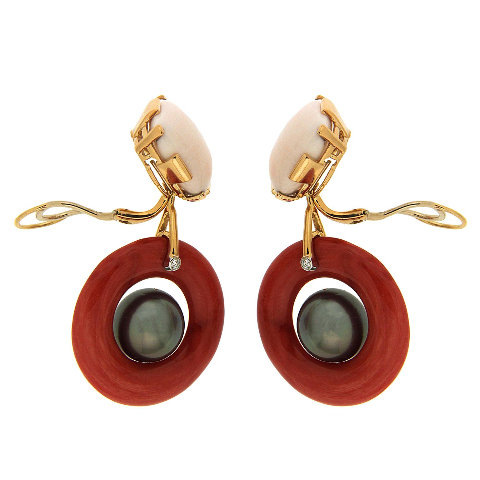Valentin Magro Coral and Tahitian Pearl Earrings In New Condition In New York, NY
