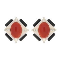 Valentin Magro Coral, Black Onyx and Diamonds Earrings