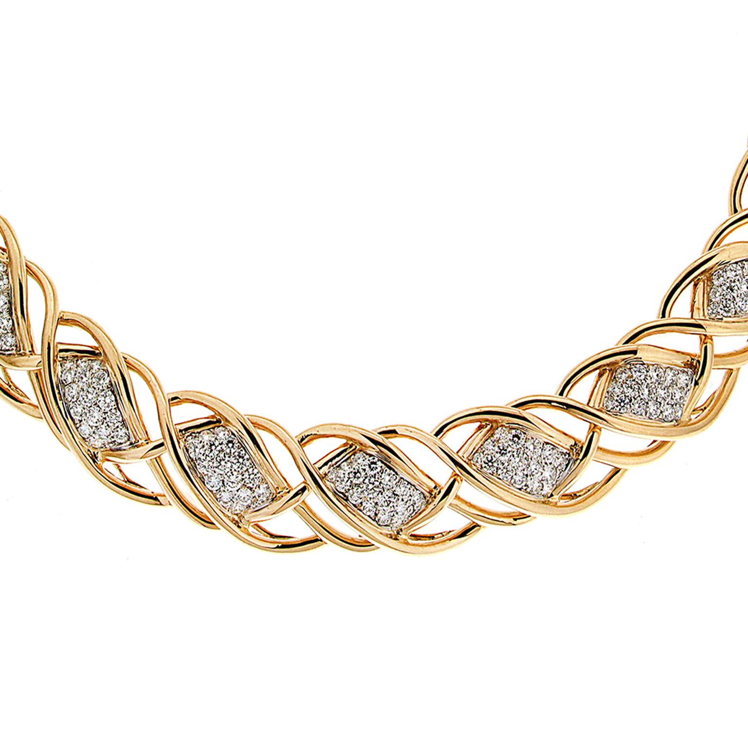 Modern Valentin Magro Curvy Twisted Gold Line Necklace with Diamond Pave Motifs