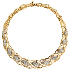 Valentin Magro Curvy Twisted Gold Line Necklace with Diamond Pave Motifs