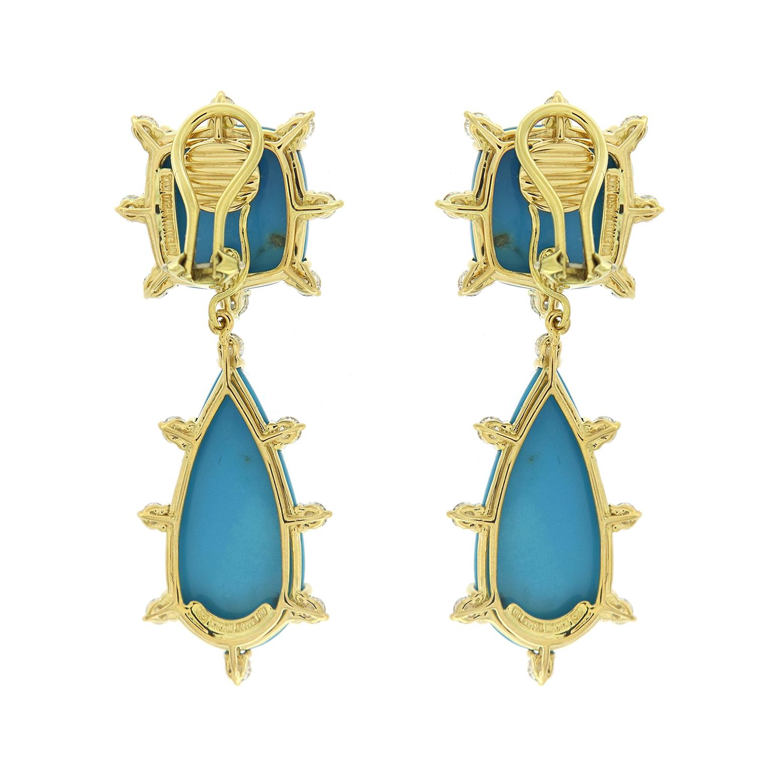 Valentin Magro Cushion and Tear Drop Sleeping Beauty Turquoise Earrings In New Condition In New York, NY