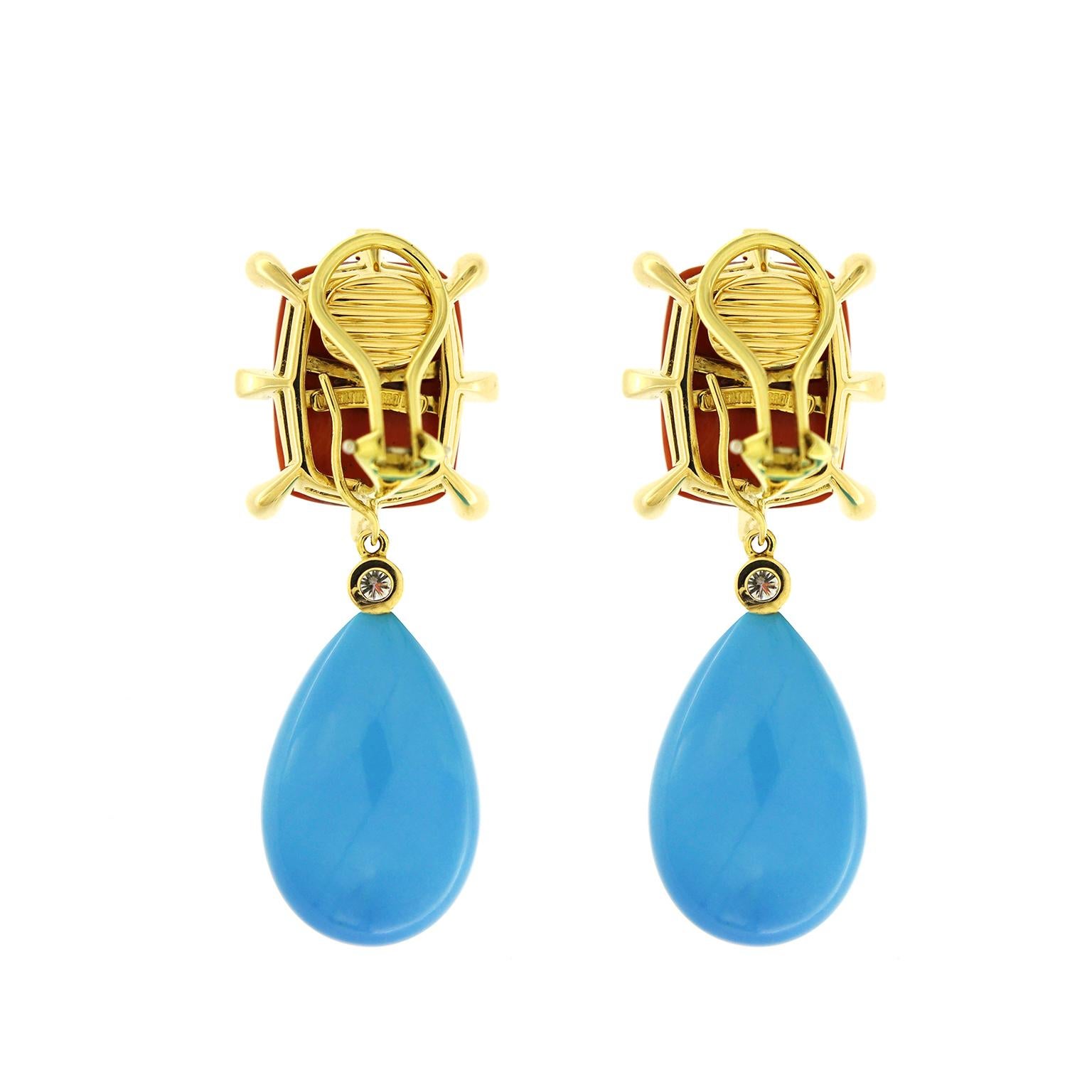 Women's Valentin Magro Cushion Coral and Tear Drop Turquoise Earrings