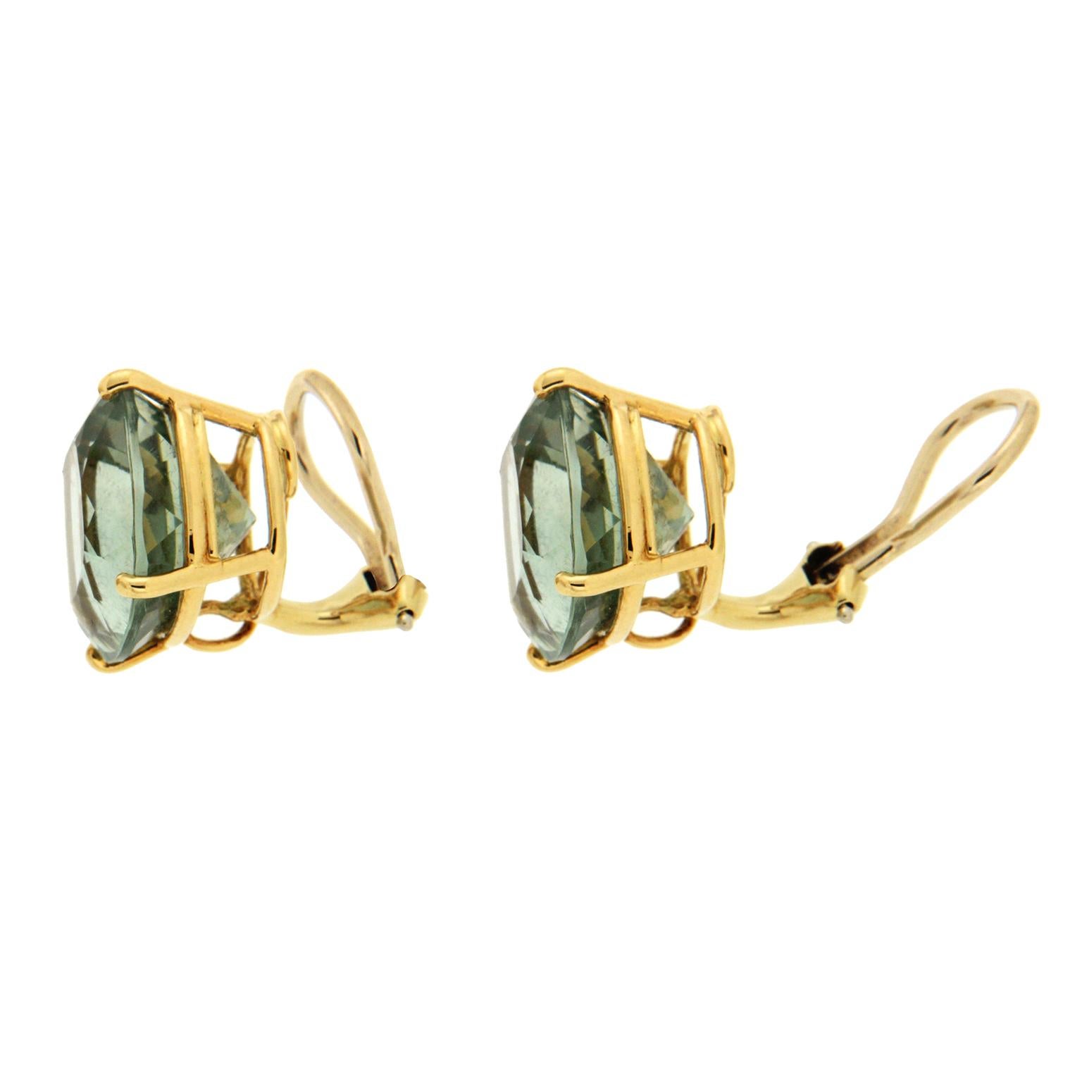 Cushion Prasiolite Earrings In New Condition In New York, NY