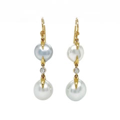 Valentin Magro Diamond Double White Keshi Pearl Drop Earrings