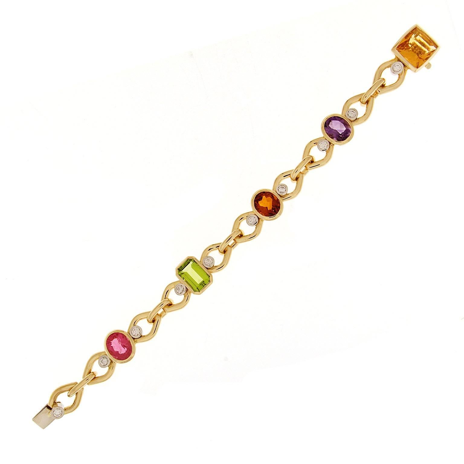 Modern Valentin Magro Diamond Gemstone Link Bracelet