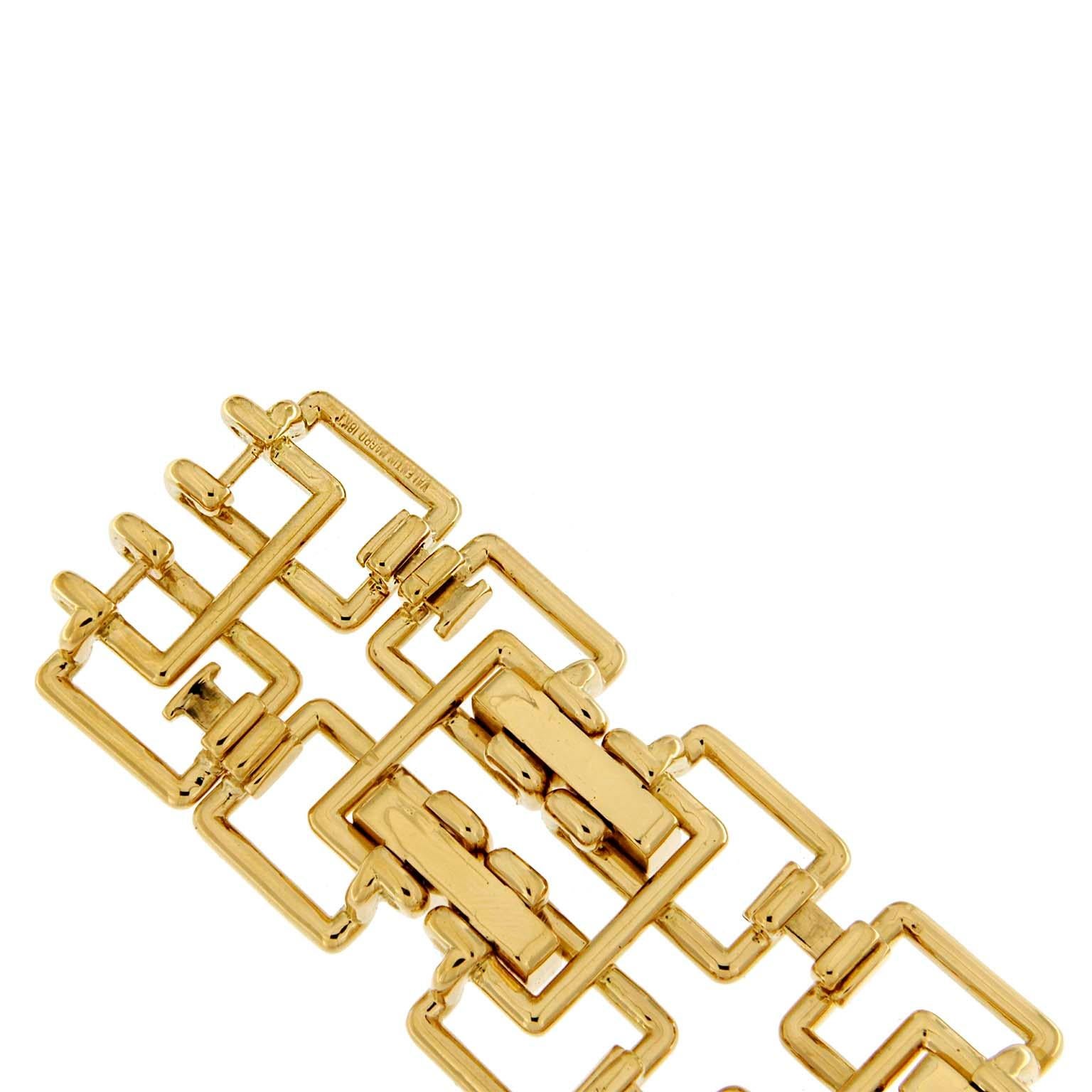 18K Yellow Gold Diamond Square Link Bracelet In New Condition For Sale In New York, NY