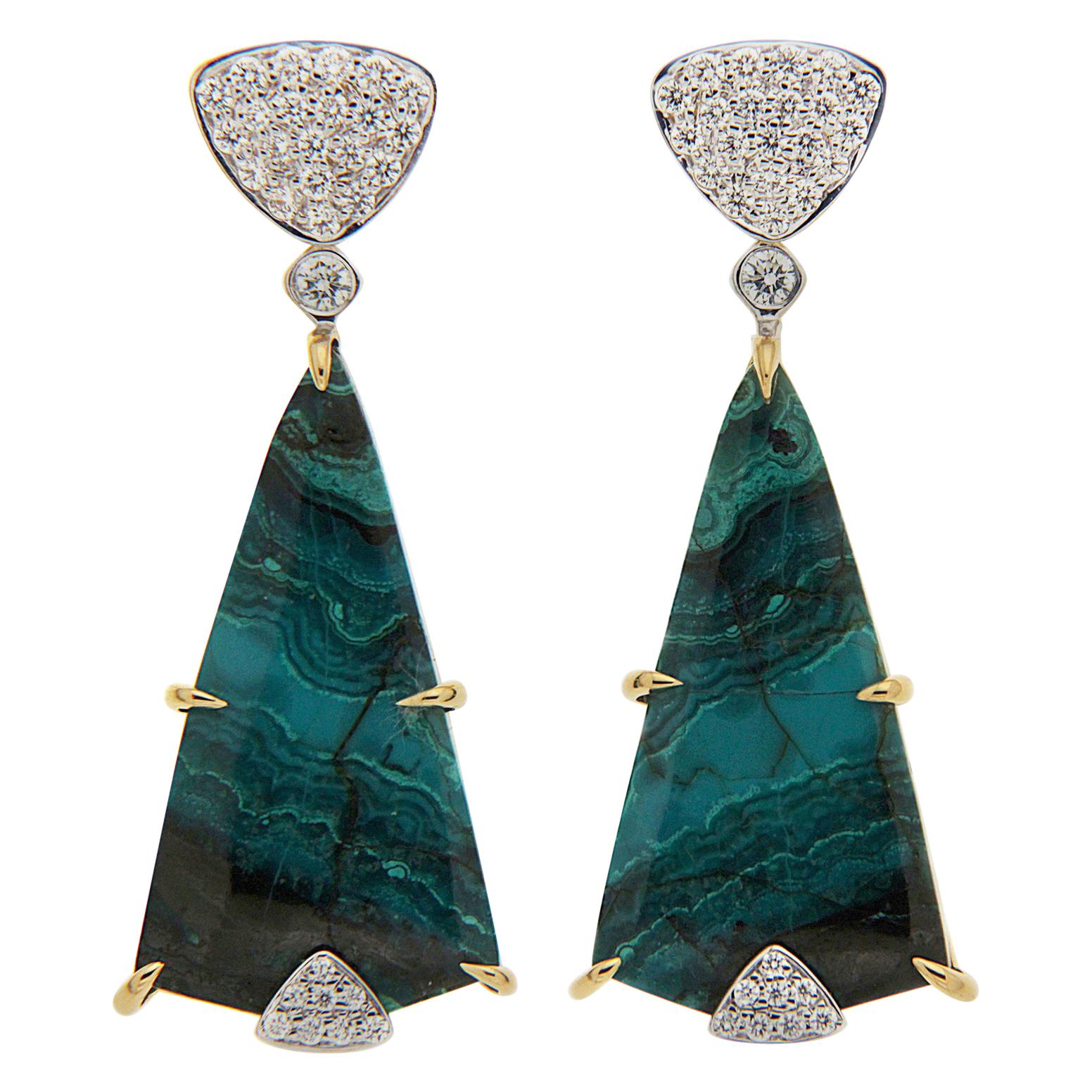 Valentin Magro Diamond Triangle Chrysocolla Malachite Drop Earrings