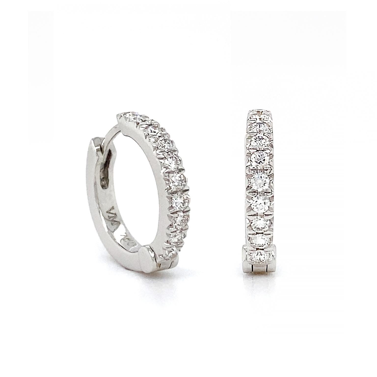 Round Cut Diamond 18K White Gold Hoop Earrings For Sale
