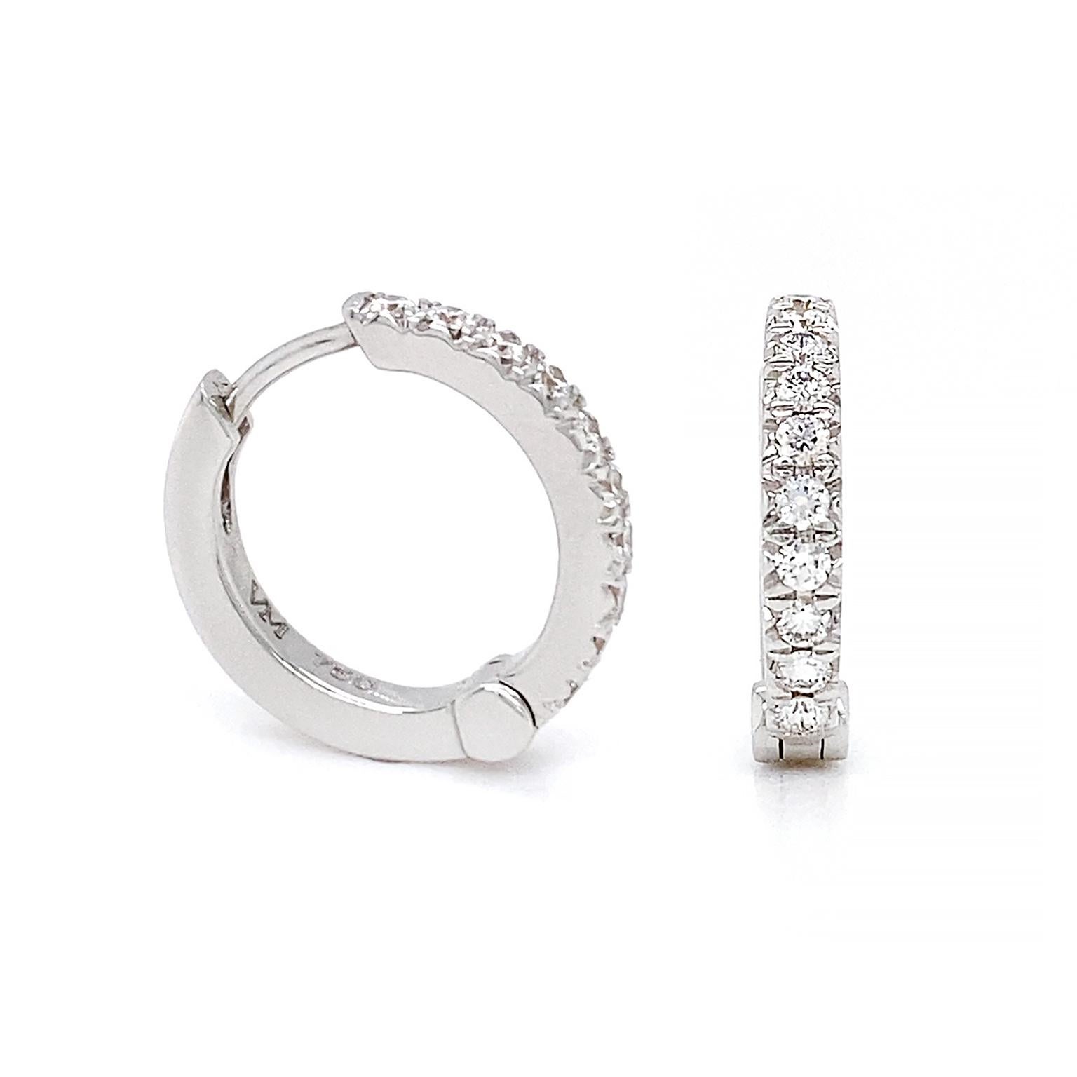 Diamond 18K White Gold Hoop Earrings In New Condition For Sale In New York, NY