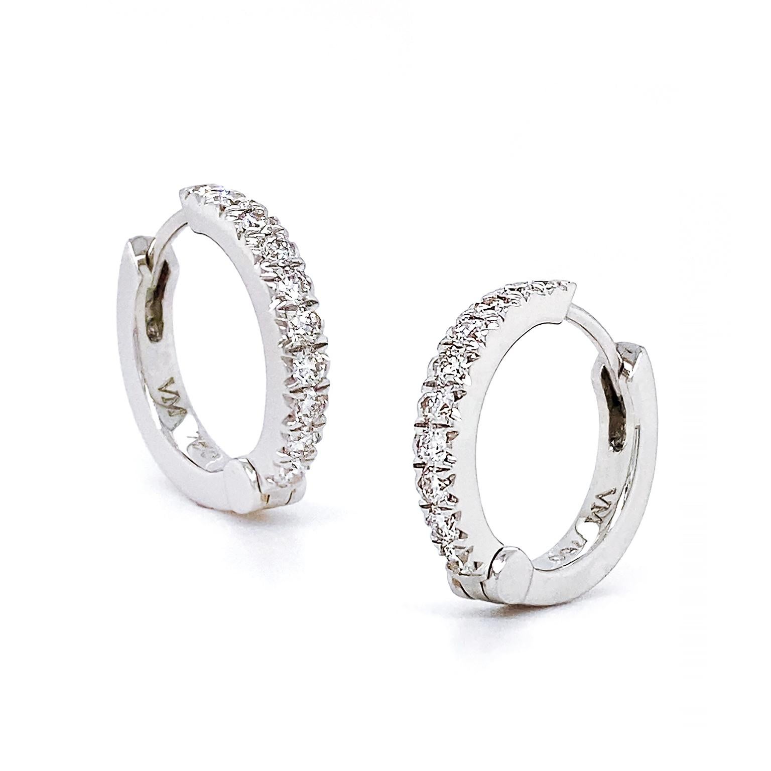 Women's or Men's Diamond 18K White Gold Hoop Earrings For Sale
