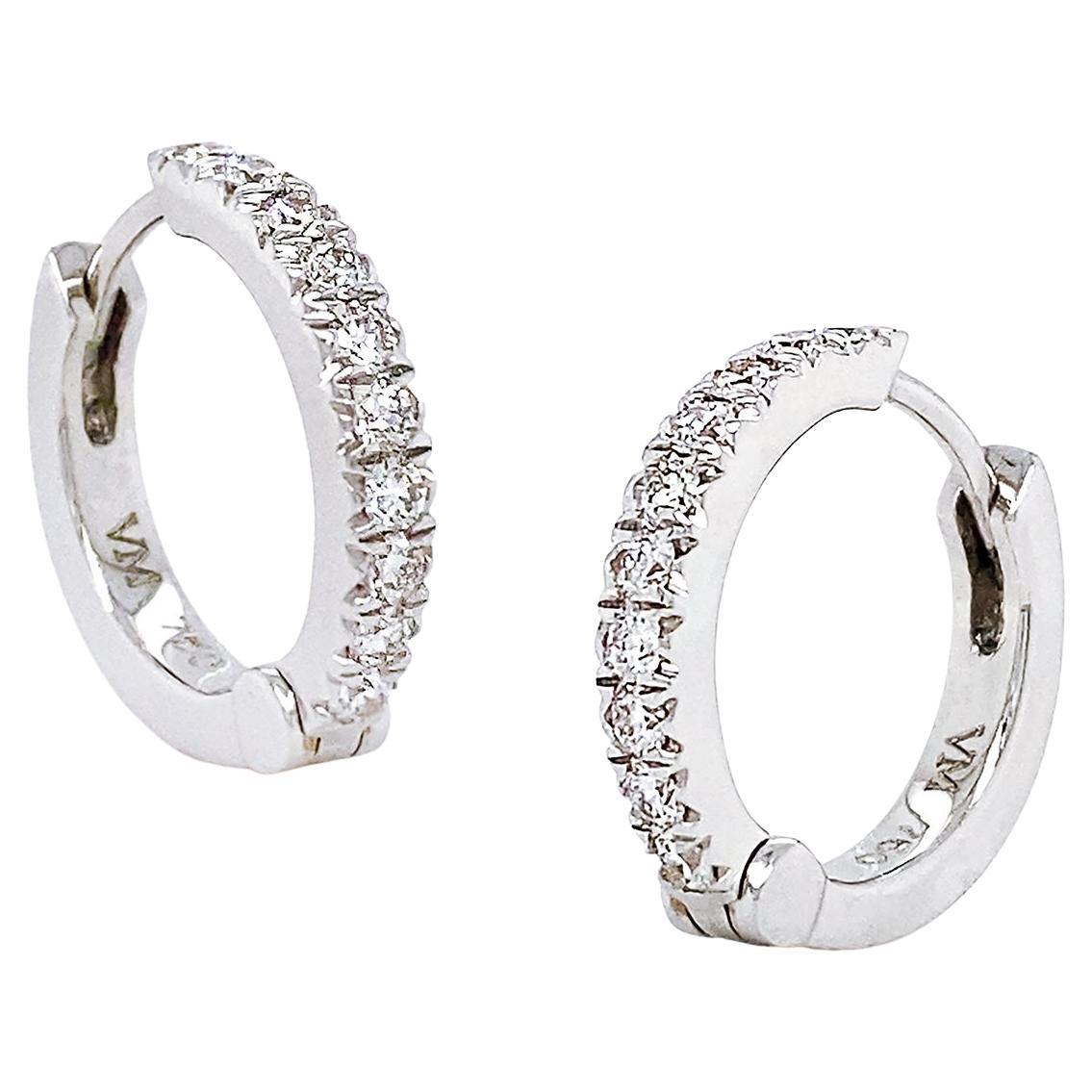 Diamond 18K White Gold Hoop Earrings For Sale