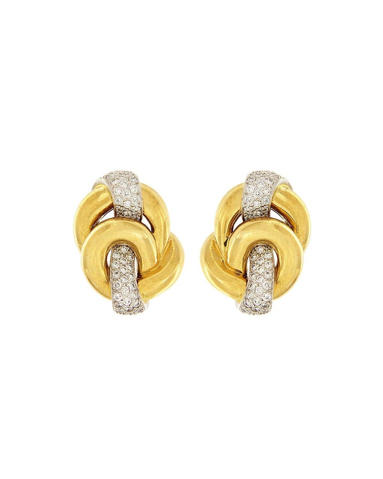Beautiful 18 karat yellow gold earrings by Valentin Magro, embellished with 2.37 carats of round brilliant cut diamonds. Measure 1 inch long x 0.8 inch wide.
