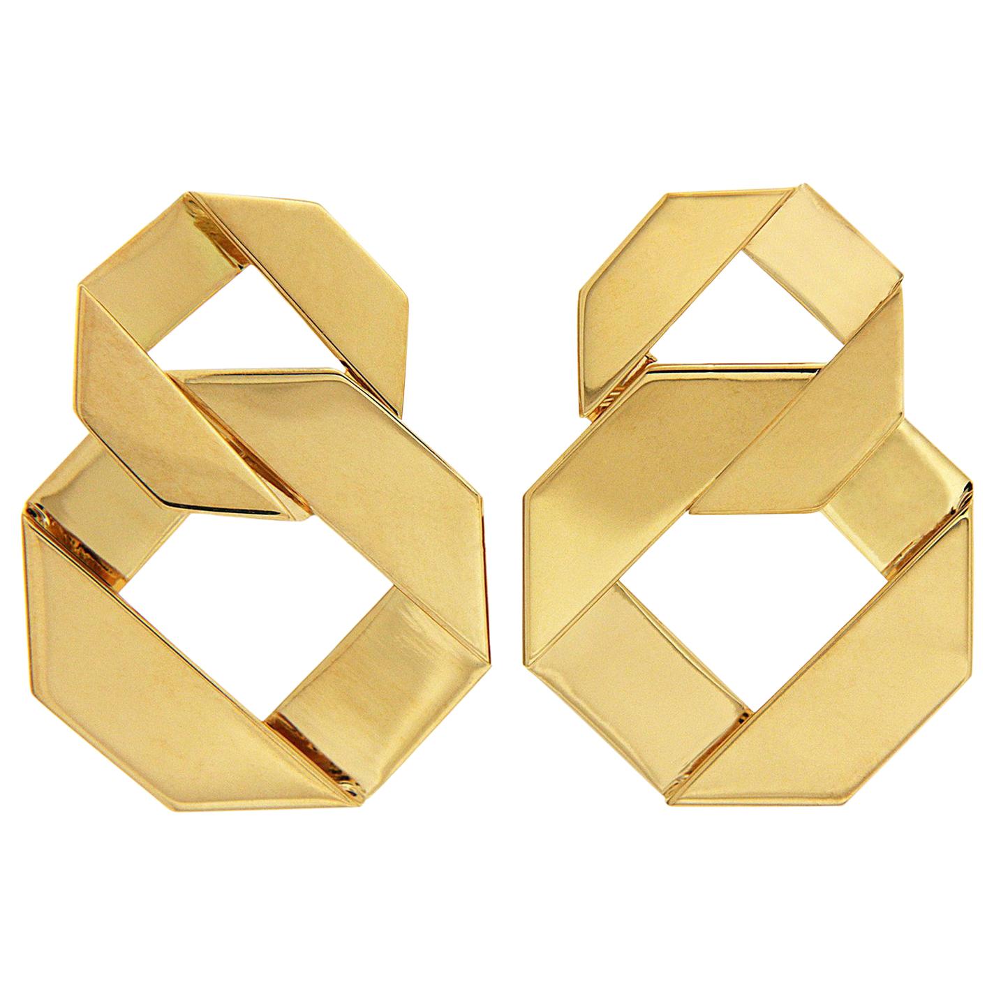 Ebony Wood Gold Link Earrings For Sale at 1stDibs